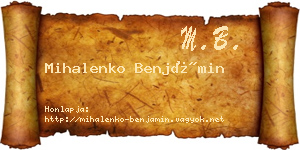Mihalenko Benjámin névjegykártya